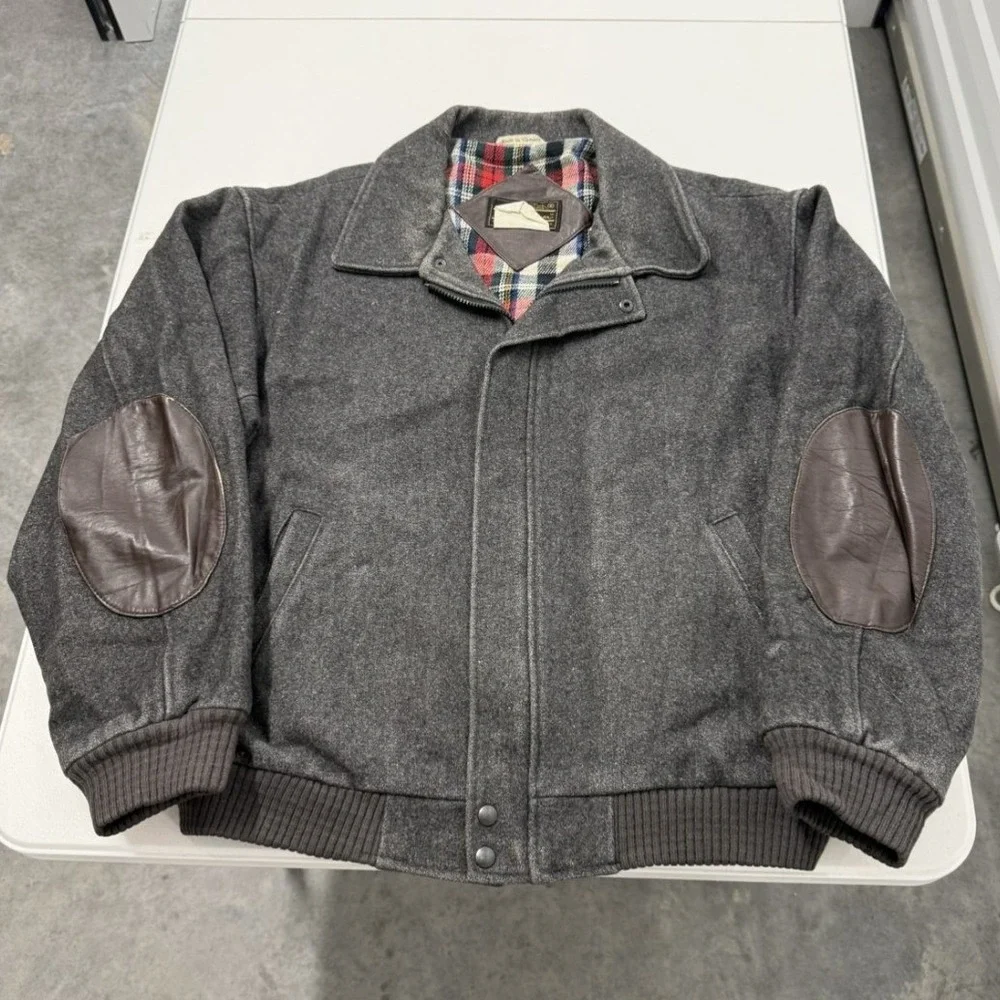 Vintage Eddie Bauer Wool Blend Bomber Jacket Plaid Lined Men XL